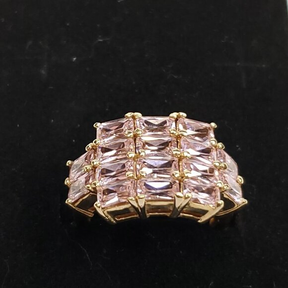 Sterling Silver Goldtone Pink CZ Ring 6 Multi Stone Cluster Cocktail SETA - Picture 2 of 9